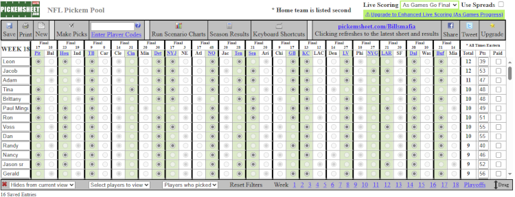 NFL Pick'em Sheet