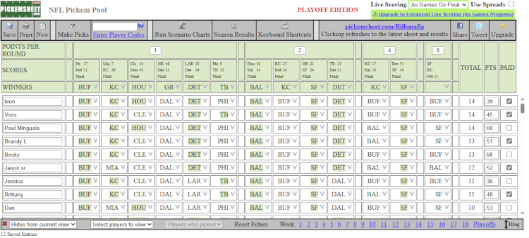 Playoff Pick Sheet